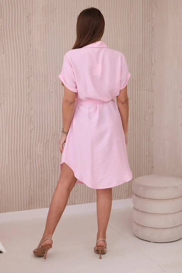 Košeľové midi šaty s viazaním v páse model 6331 jasné ružové