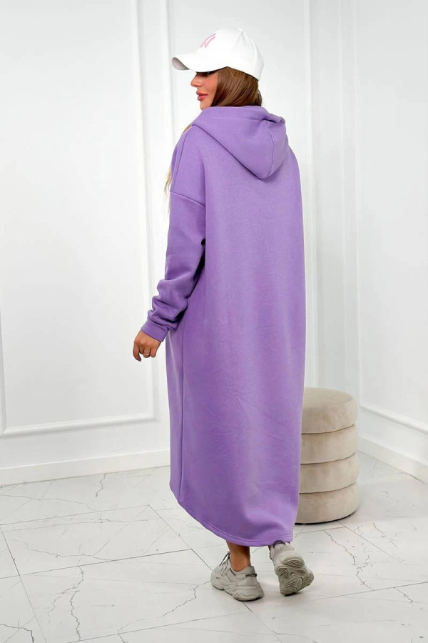 Zateplené mikinové šaty s ozdobným zipsom vpredu model 9386 farba lila