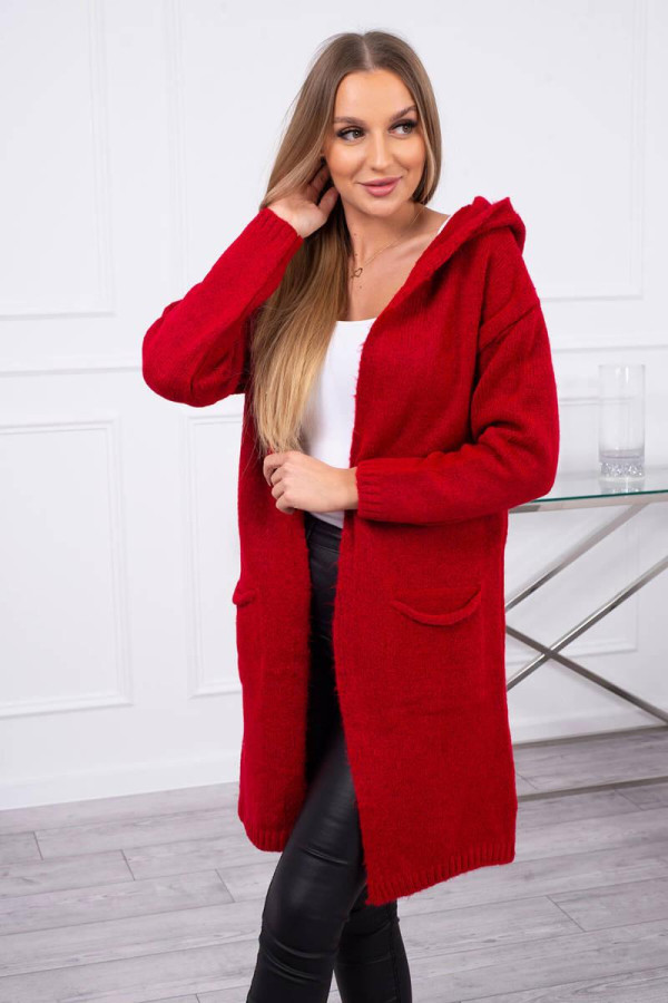 Kardigánový sveter s kapucňou a vreckami model 2020-10 červený