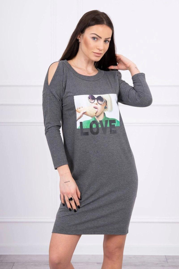 Šaty s grafikou a nápisom Love model 66857 grafitové