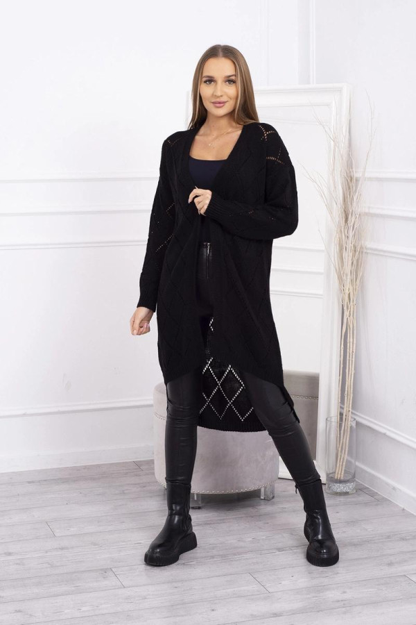 Kardigánový sveter s perforovaným vzorom model 2020-4 čierny