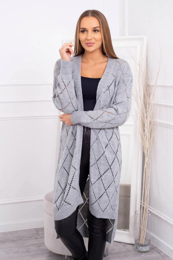 Kardigánový sveter s perforovaným vzorom model 2020-4 šedý