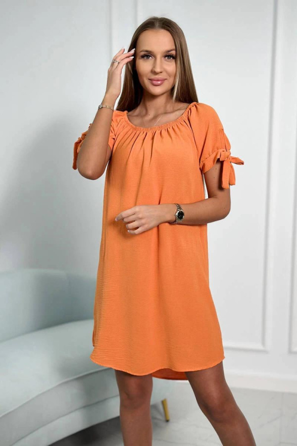 Šaty s viazaním na rukávoch model 3320 oranžové