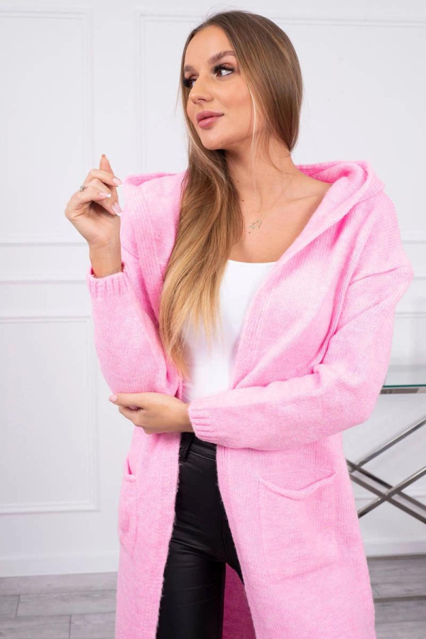 Kardigánový sveter s kapucňou a vreckami model 2020-10 ružový