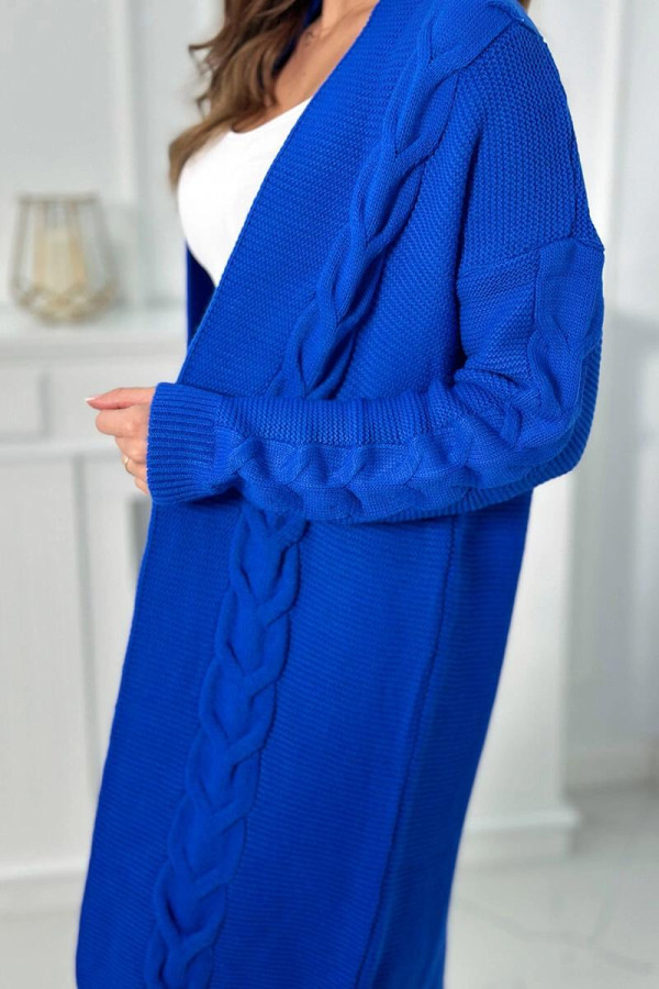 Kardigánový sveter s vrkočovým vzorom model 2021-5 farba kráľovská modrá