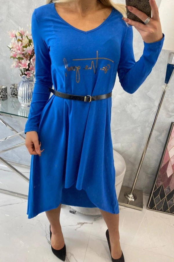 Šaty s opaskom a nápisom See The Good farba kráľovská modrá