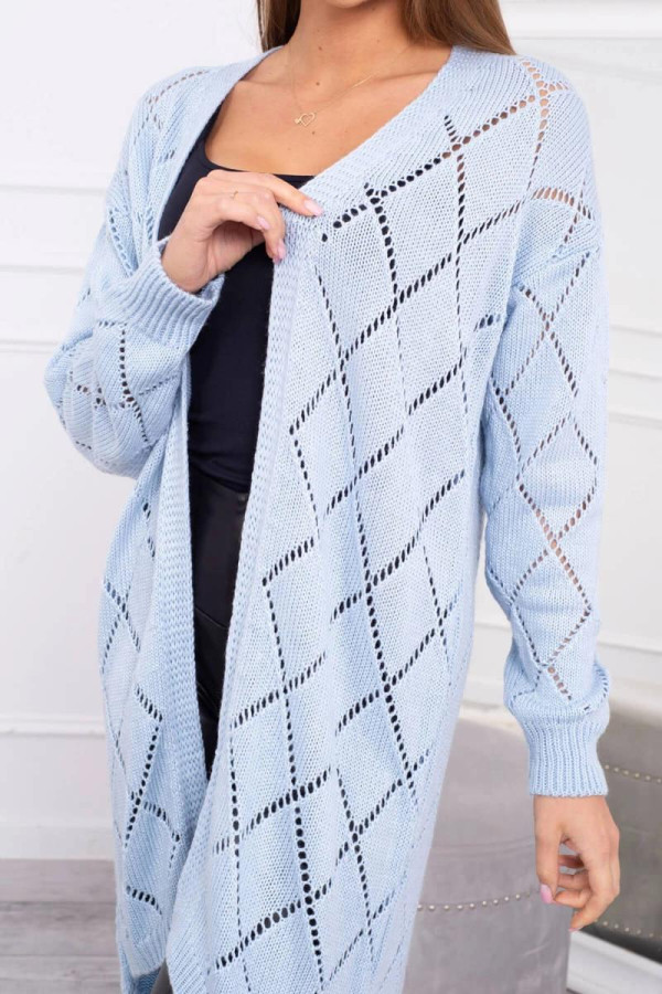 Kardigánový sveter s perforovaným vzorom model 2020-4 svetlomodrý