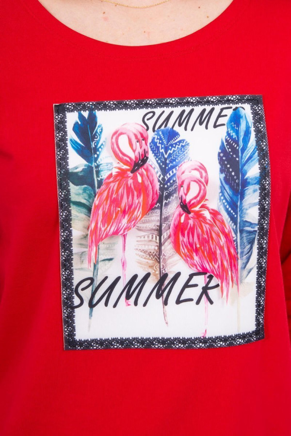 Tričko s našitou grafikou plameniakov a nápisom Summer červené