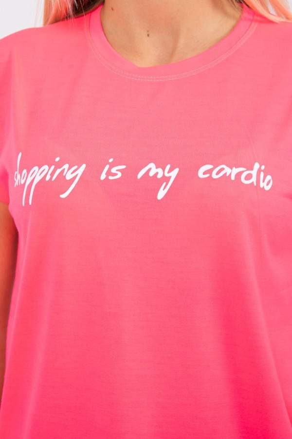 Tričko s nápisom Shopping is my cardio neónovo ružové