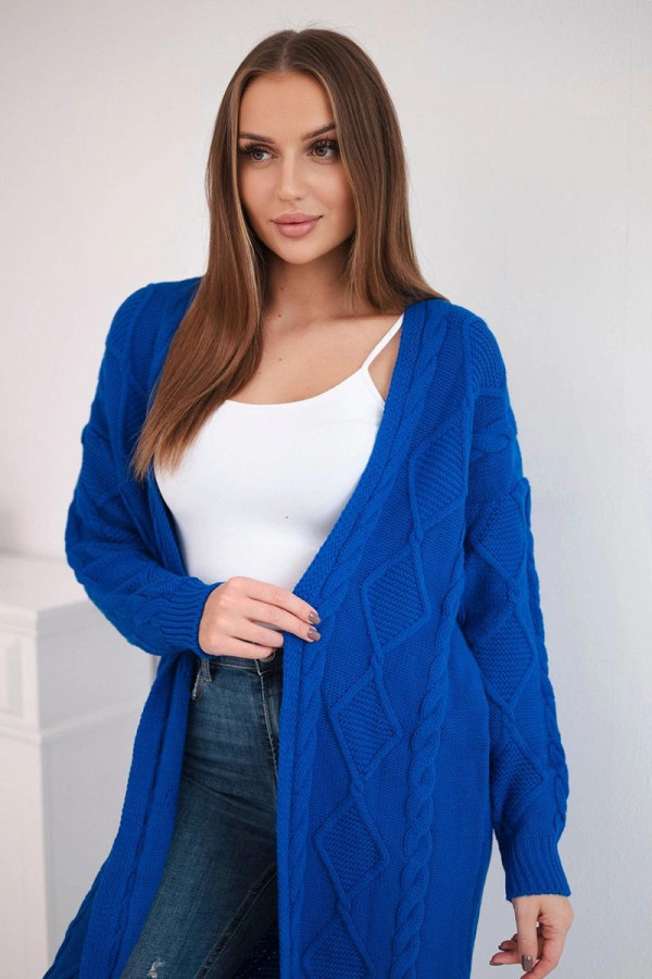 Kardigánový sveter s elegantným vzorom model 2021-7 farba kráľovská modrá