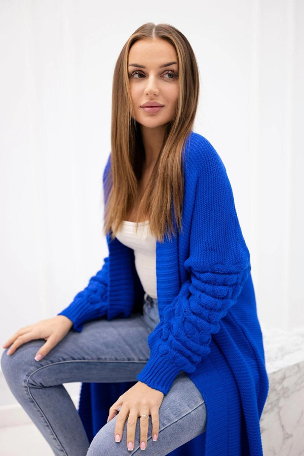 Dlhý kardigánový sveter s netopierími rukávmi model 2020-9 farba kráľovská modrá