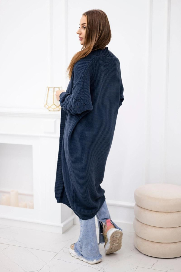 Dlhý kardigánový sveter s netopierími rukávmi model 2020-9 farba džínsová