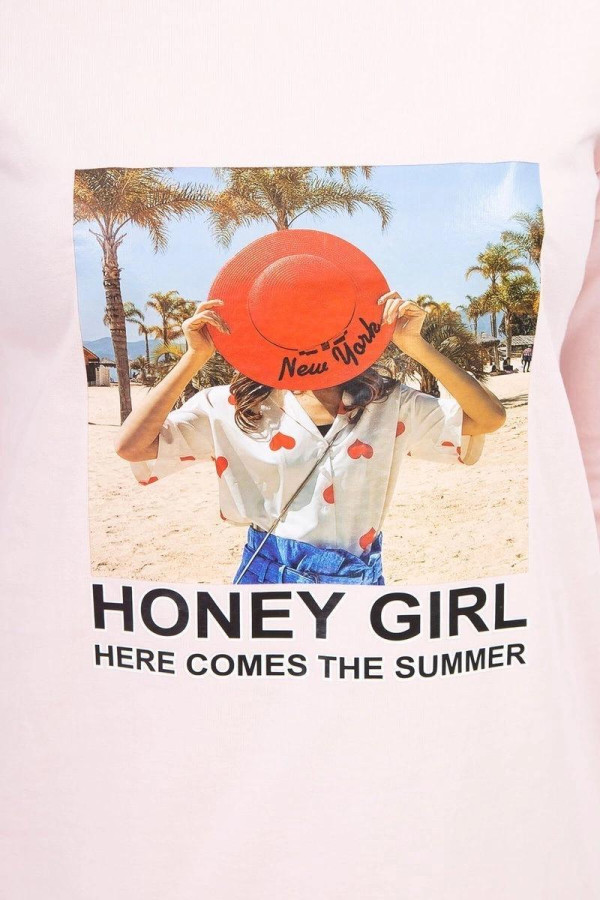Šaty s letným motívom a nápisom Honey Girl pudrovo ružové