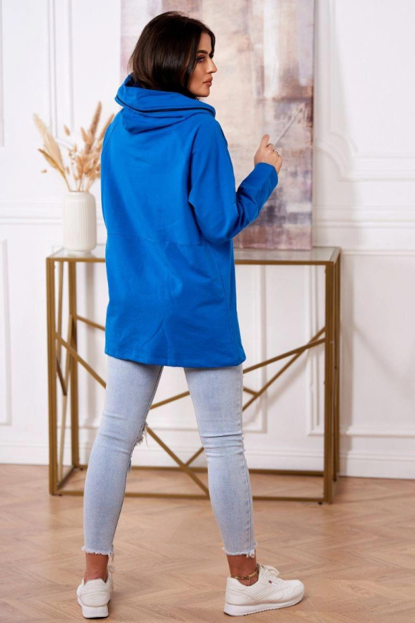 Oversize tunika so zipsom na kapucni model 0160 kráľovská modrá