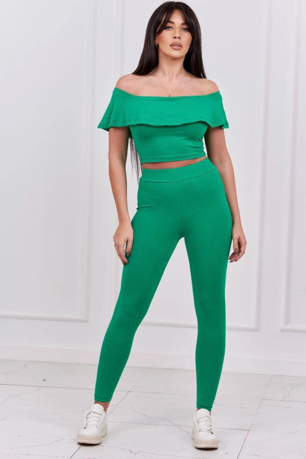 Komplet nohavice + top s volánmi zelený