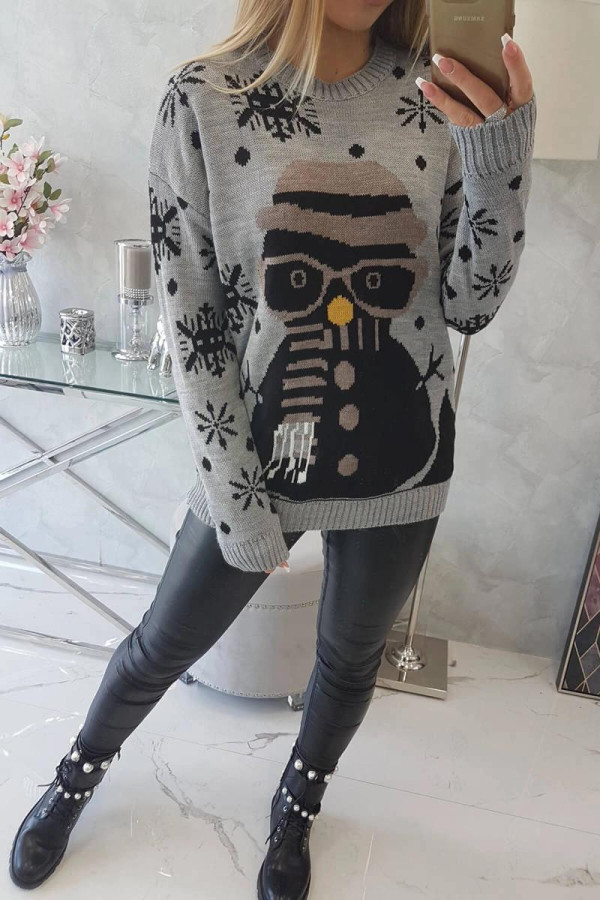 Vianočný sveter so snehuliakom model 2021-16 šedý