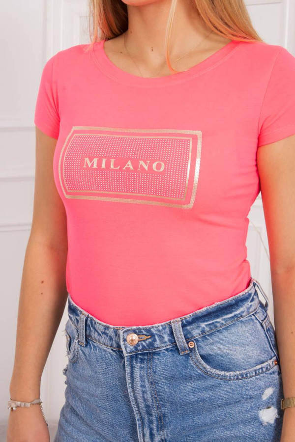 Tričko Milano so zirkónmi neónovo ružové
