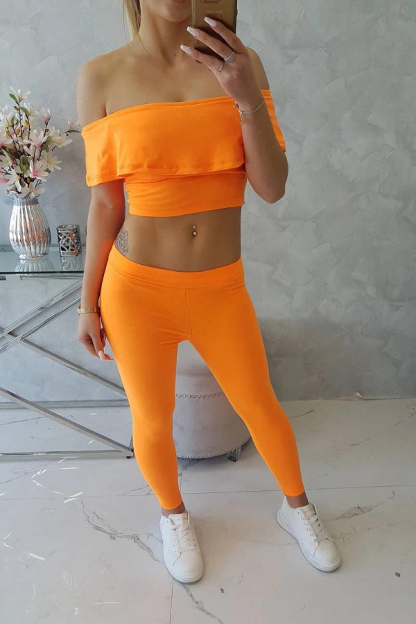Komplet nohavice + top s volánmi neónovo oranžový