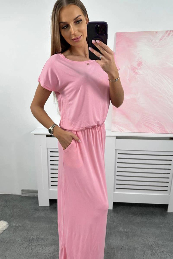 Dlhé viskózové šaty s vreckami model 9464 jasné ružové