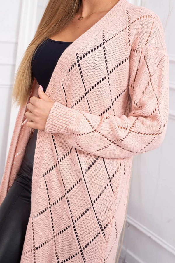 Kardigánový sveter s perforovaným vzorom model 2020-4 pudrovo ružový