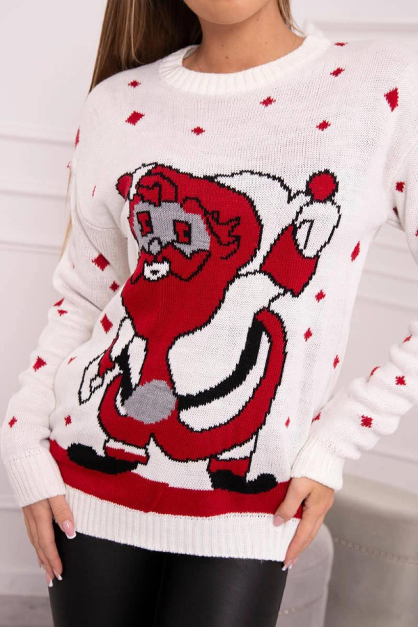 Vianočný sveter s Mikulášom model 2021-20 farba ecru