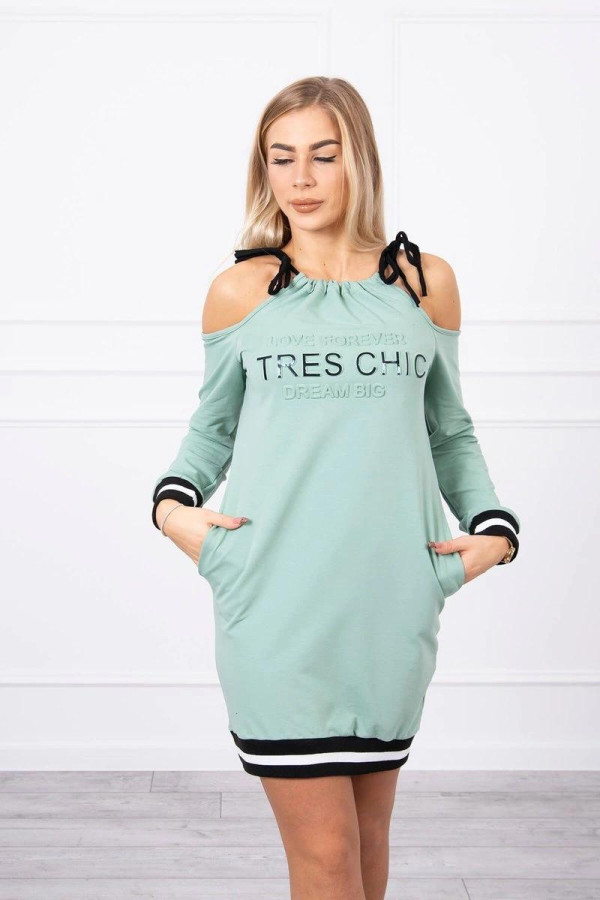 Šaty s nápisom Tres Chic tmavé mentolové