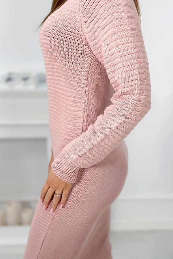 Dlhý pruhovaný sveter / šaty model 2019-38 pudrovo ružový