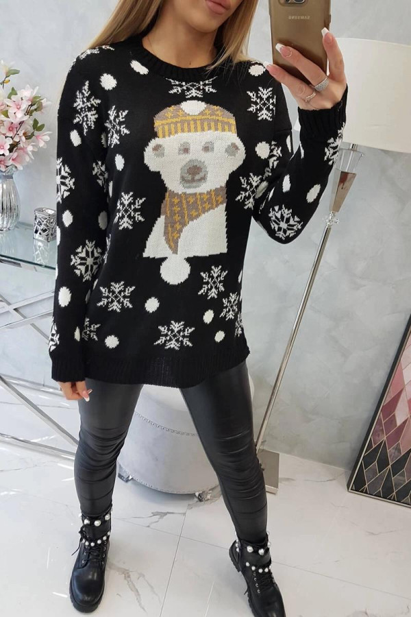 Vianočný sveter s medvedíkom model 2021-19 čierny