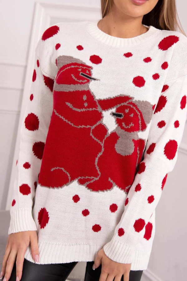 Vianočný sveter so snehuliakmi model 2021-18 farba ecru