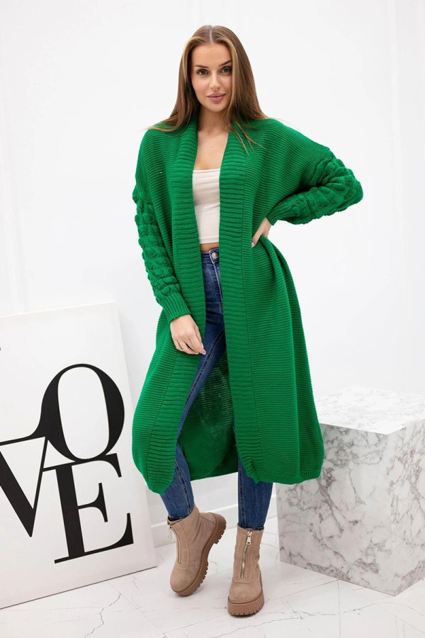 Dlhý kardigánový sveter s netopierími rukávmi model 2020-9 svetlý zelený