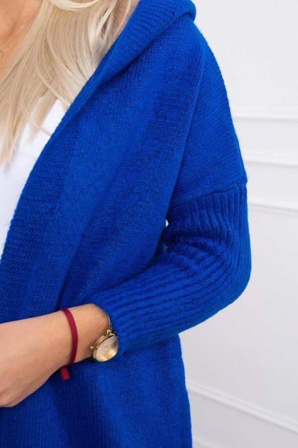 Kardigánový sveter s kapucňou a netopierími rukávmi model 2020-14 farba kráľovská modrá