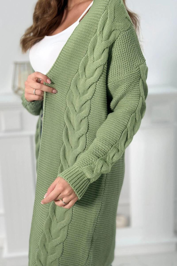 Kardigánový sveter s vrkočovým vzorom model 2021-5 tmavý mentolový