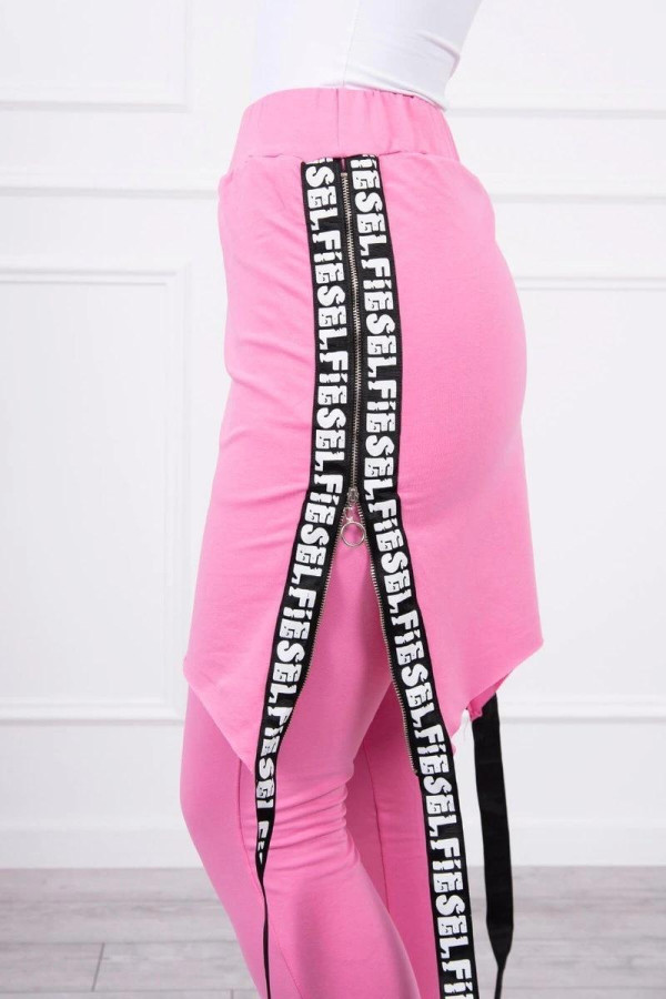 Nohavice à la overal s ramienkom s nápisom Selfie jasné ružové