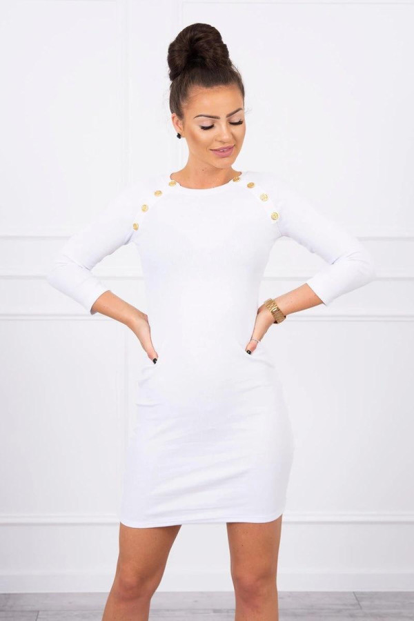 Obtiahnuté šaty s ozdobnými gombíkmi model 5198 biele