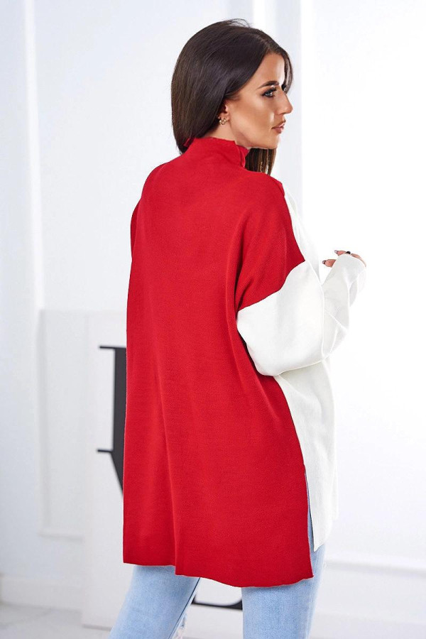 Dvojfarebný sveter so stojačikom model 2024-15 červený