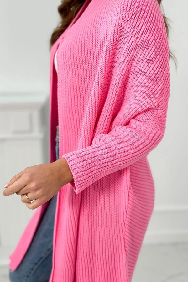 Kardigánový sveter s netopierími rukávmi jasný ružový
