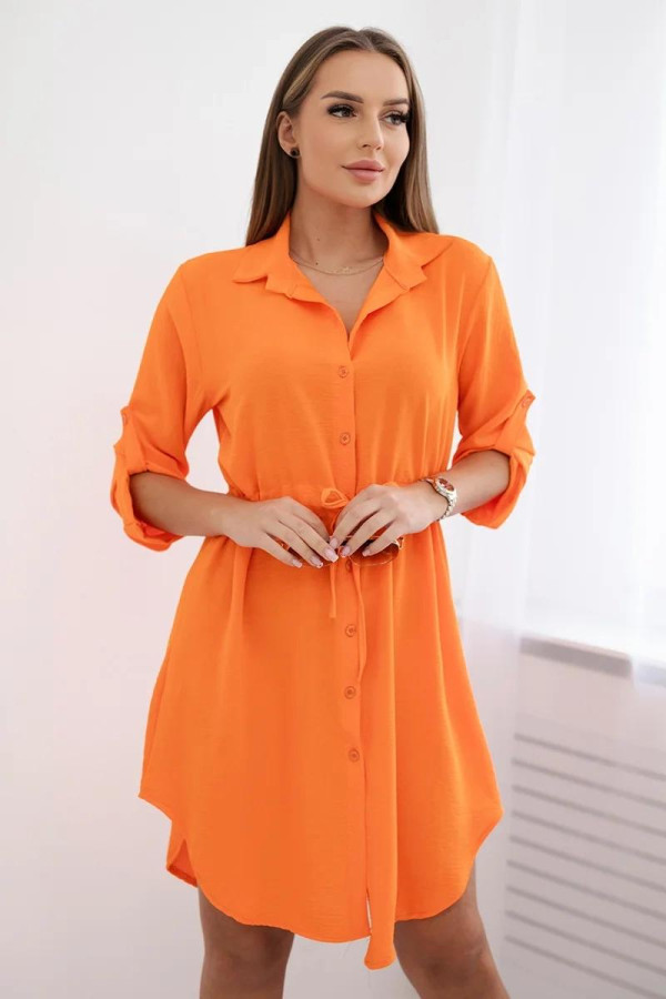Košeľové šaty so sťahovaním v páse model IT-16 oranžové
