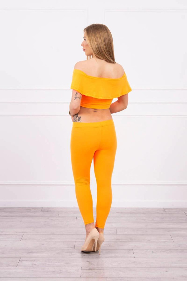 Komplet nohavice + top s volánmi neónovo oranžový