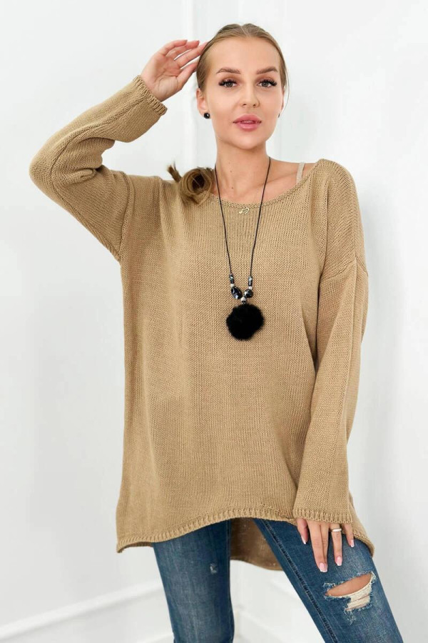 Tenký sveter s náhrdelníkom model IT-6 farba camel