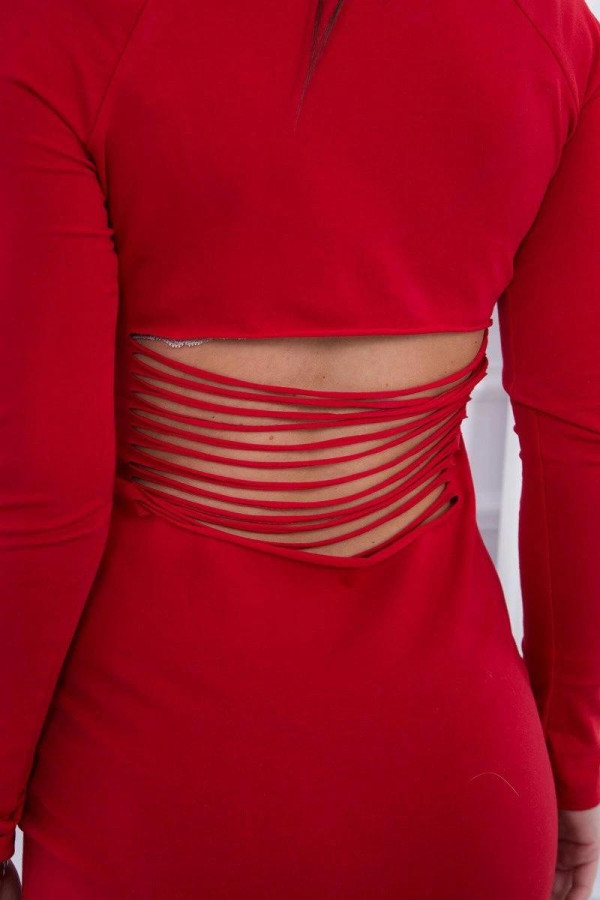 Šaty s nápisom RAGGED na rukáve a odhaleným driekom červené