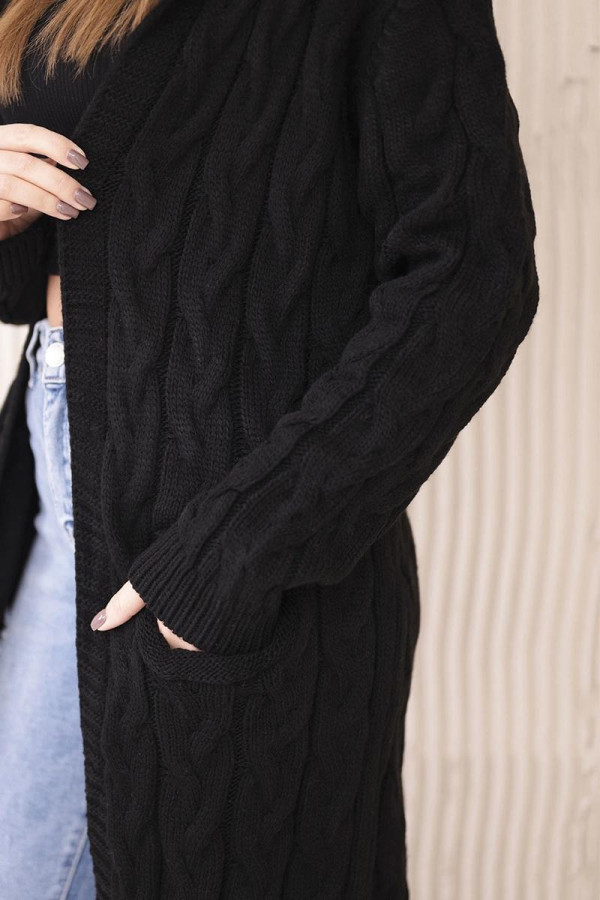 Kardigánový sveter s kapucňou a vreckami model 2019-24 čierny