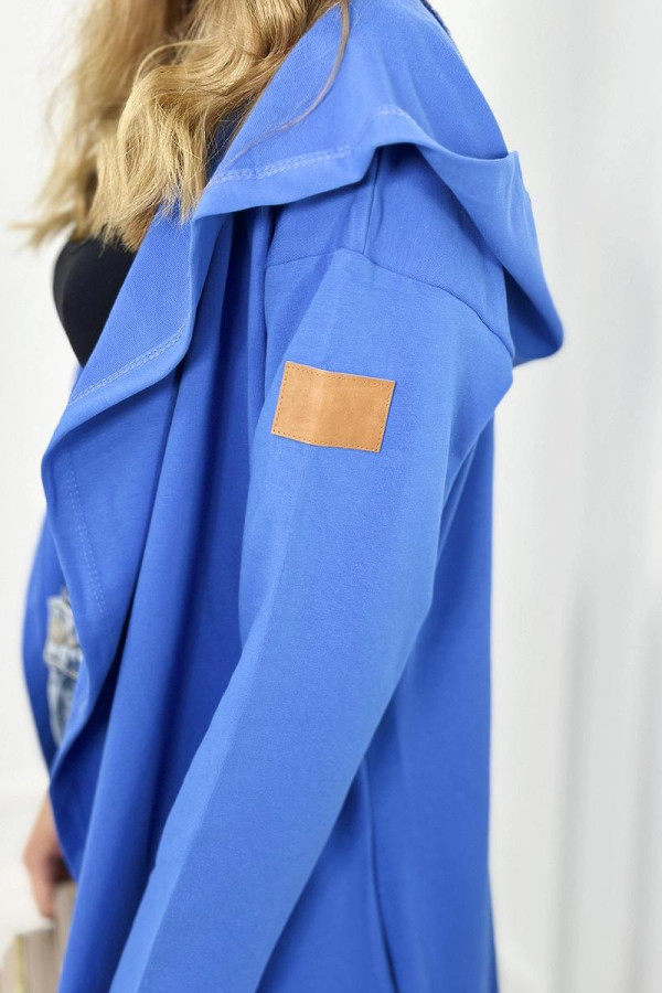Dlhý kardigan s kapucňou a vreckami model 9077 farba kráľovská modrá