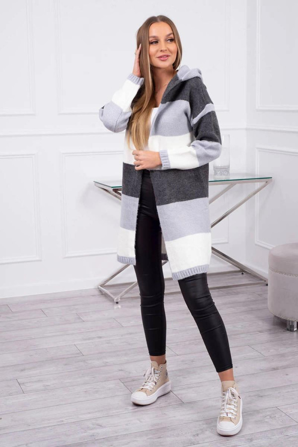 Trojfarebný kardigánový sveter model 2019-25  grafitový+šedý+ecru