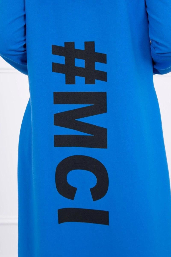 Kardigán s kapucňou a s veľkým nápisom #MCI na chrbte farba kráľovská modrá