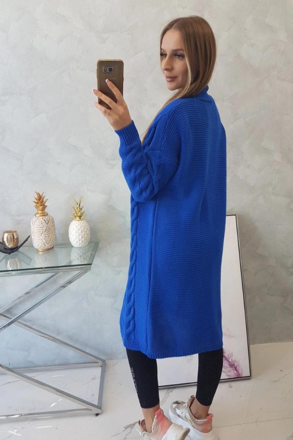 Kardigánový sveter s vrkočovým vzorom model 2021-5 farba kráľovská modrá