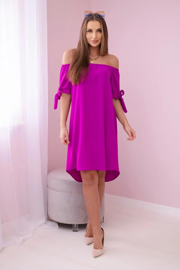 Šaty s viazaním na rukávoch model 3320 tmavé fialové