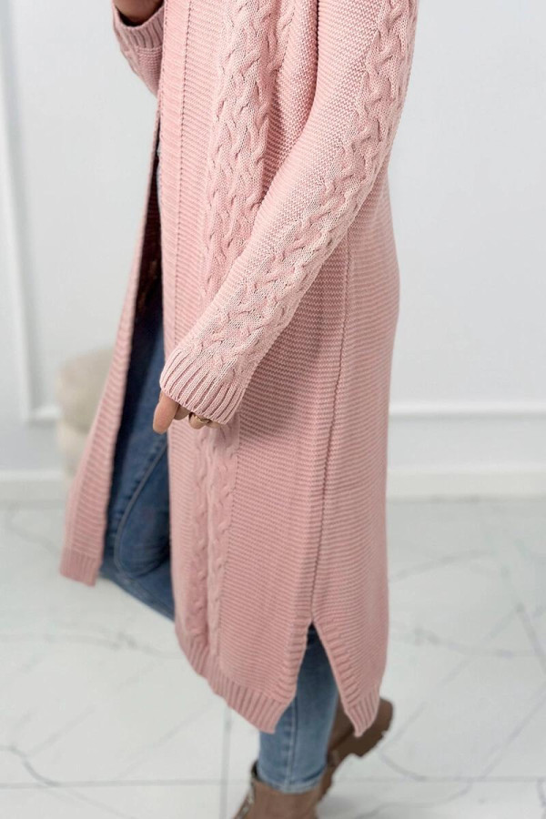 Kardigánový úpletový sveter model 2019-1 pudrovo ružový