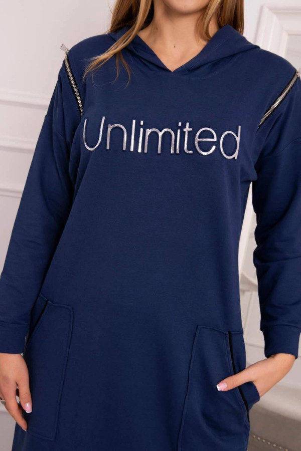 Šaty Unlimited s vreckami a zipsami model 9190 farba džínsová