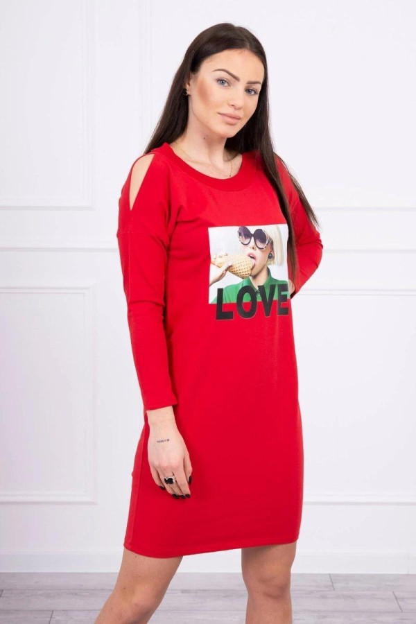 Šaty s grafikou a nápisom Love model 66857 červené