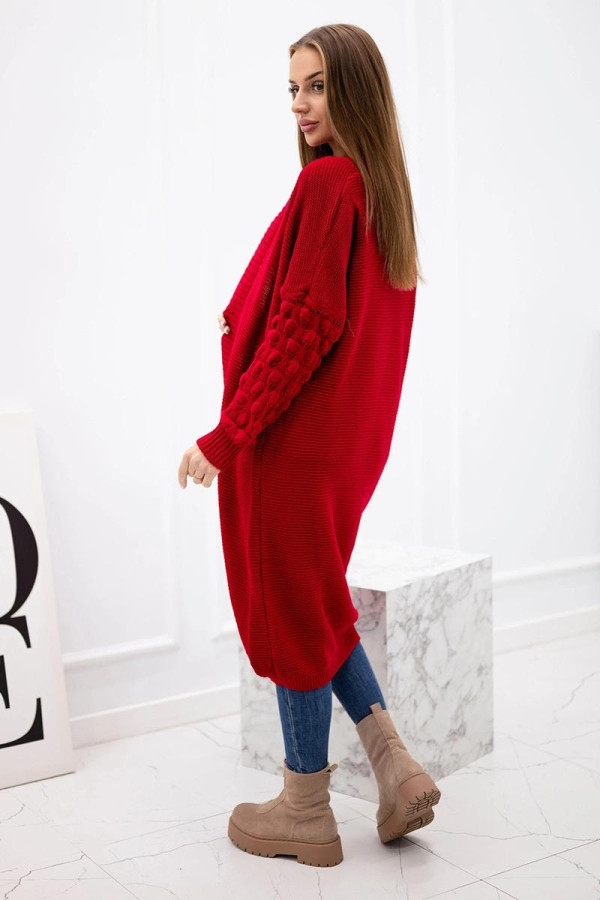 Dlhý kardigánový sveter s netopierími rukávmi model 2020-9 červený
